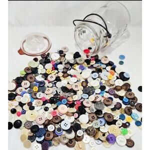 Vtg 1.9 Pound Lot of Buttons Mixed Sizes & Materials Unsorted In Vtg Ball Jar